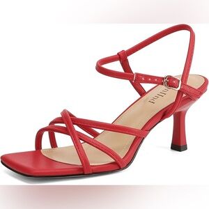 Aldo Red Strappy Square-Toe Mid Heels